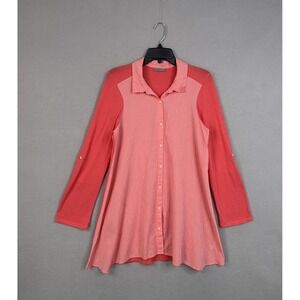 Shimera Shirt Womens Medium Pink Colorblock Button Up Tunic Top Cotton Comfy